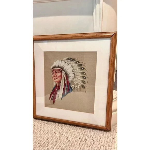 Vintage 1989 Indian Chief Cross Stitch Needlework Leisure Arts 834 13"x16" - Picture 3 of 11